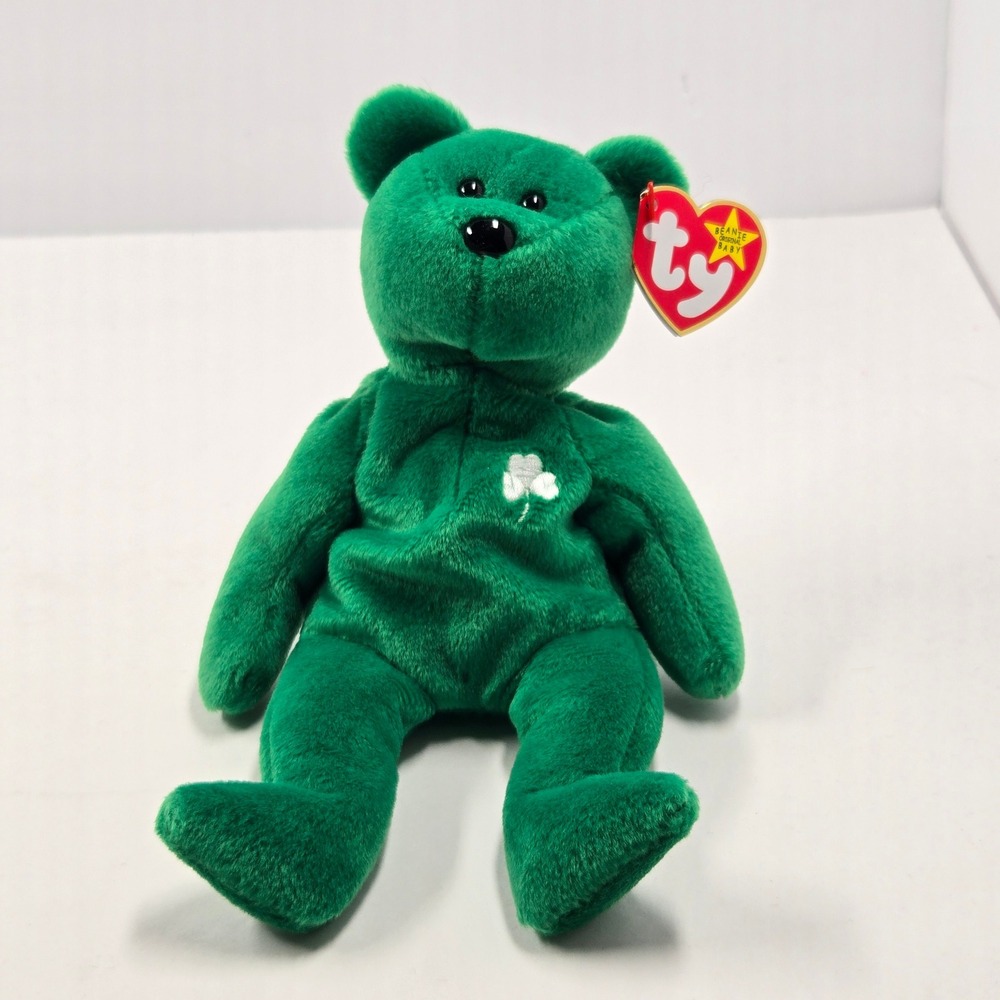 Ty Beanie Baby Erin the Bear 1997 Green Shamrock St Patricks Day Plush Collectib